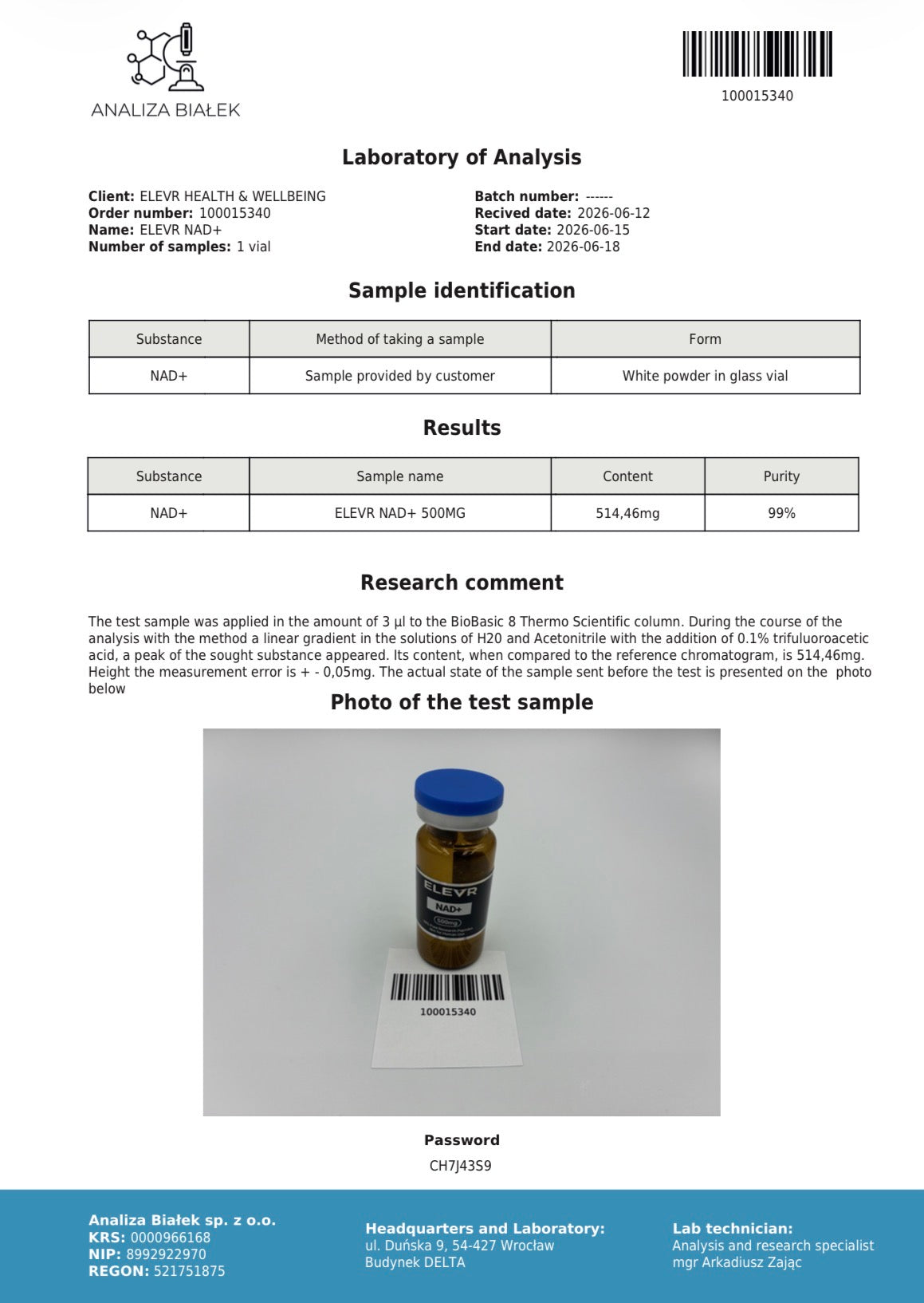 NAD+ 500mg – High-Purity Research Compound Elevr